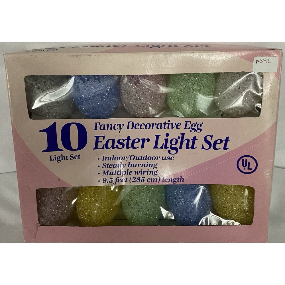 VTG 10 ct Fancy Crackle Easter Egg String Light Set 9.5 ft NOS Indoor Outdoor UL